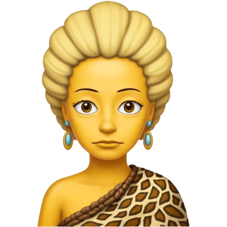 a simpson woman wearing ancient animal skin cloth, half body, icon, yellow skin emoji
