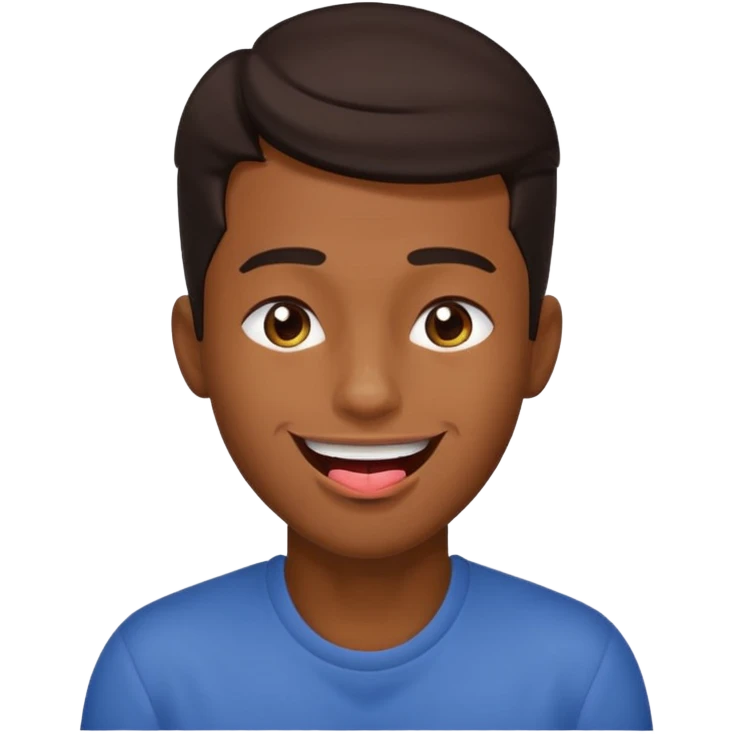 A brown skin guy with dark hair that is his covering forehead, his head is tilted back a bit and his tongue is out emoji
