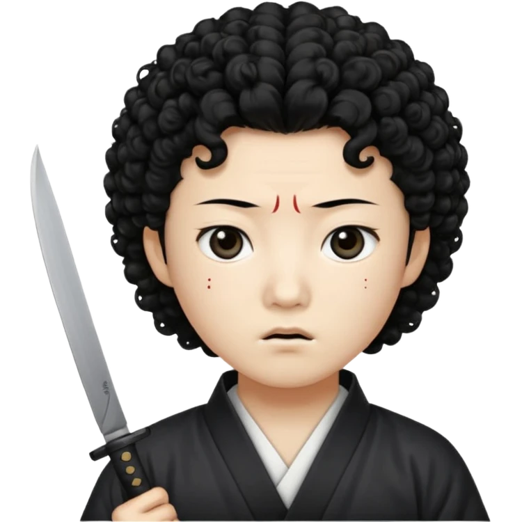 Korean murderer white skin with Asian eyes and holding knife with black Korean perm hair emoji