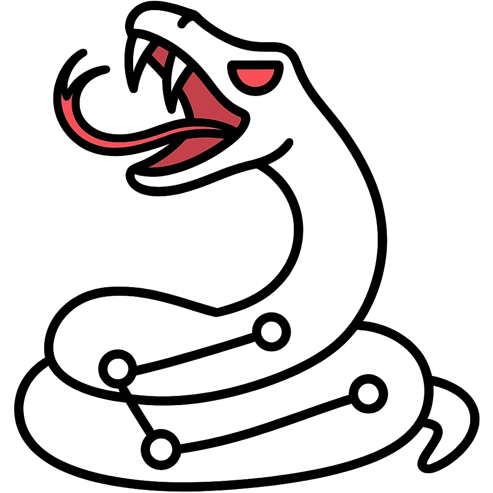 Make the snake white and stylize it to look like the reference image, keeping the network and interconnected lines and nodes theme, modern icon style with lineal color icon and black outlines. emoji
