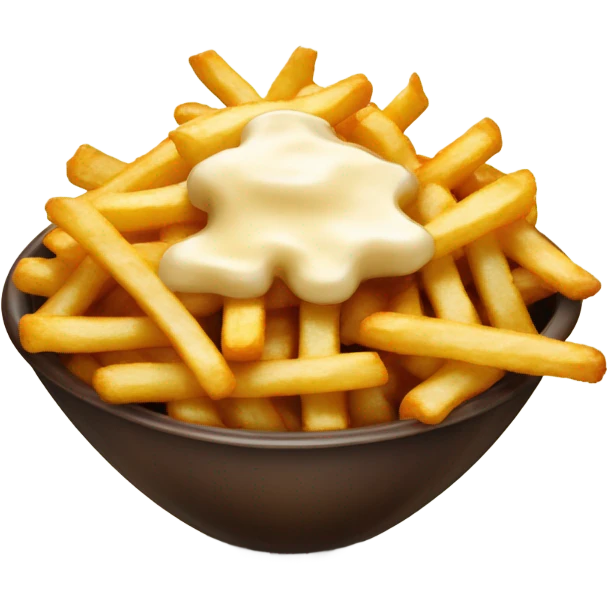 A bowl of fries with cheese curds covered in gravy emoji