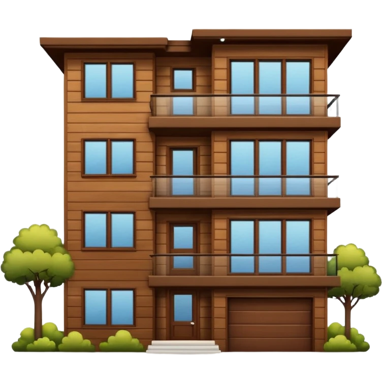 Make me a modern house with two floors, with big windows and brown wood panel on the outside emoji