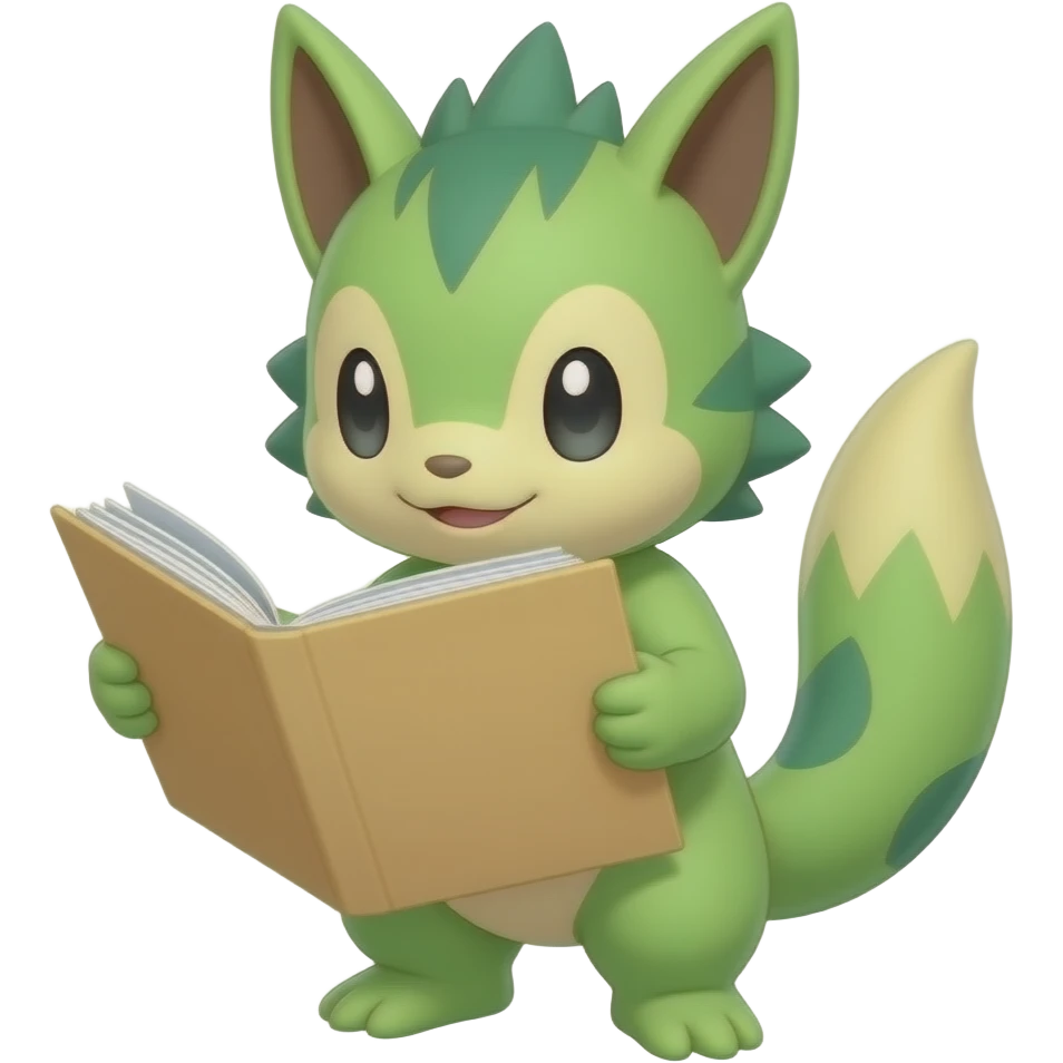 pokemon chikorita, reading papers in a folder emoji