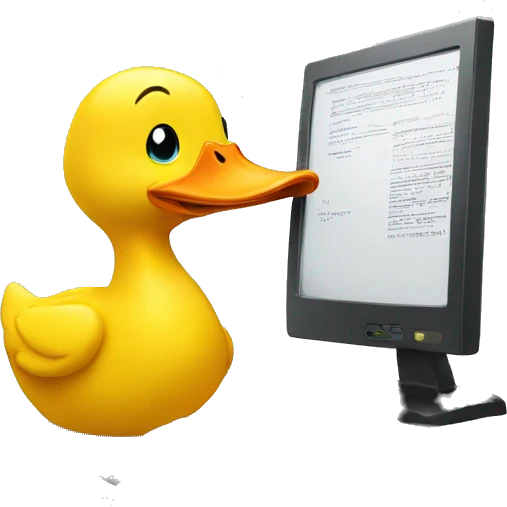 Yellow duck writing behain a computer  emoji