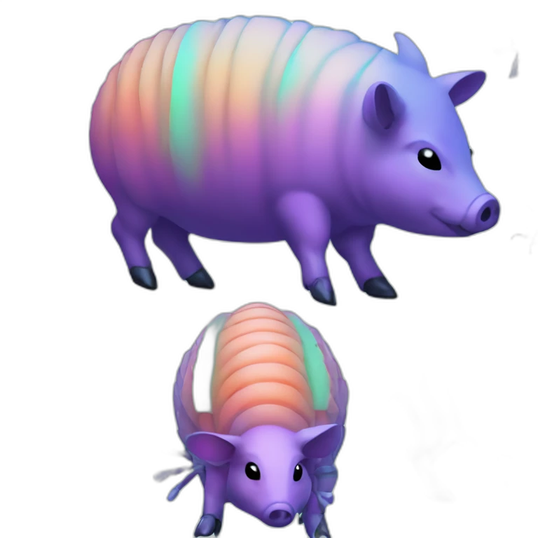 Vaporwave spotted cyan purple green orange gradient pig armadillo cow centipede insect emoji
