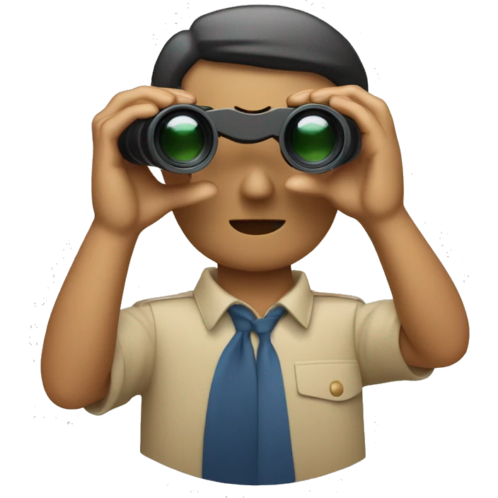 persona beige con polo rojo viendo con su binocular , agarrando el bonicular  con sus manos  emoji