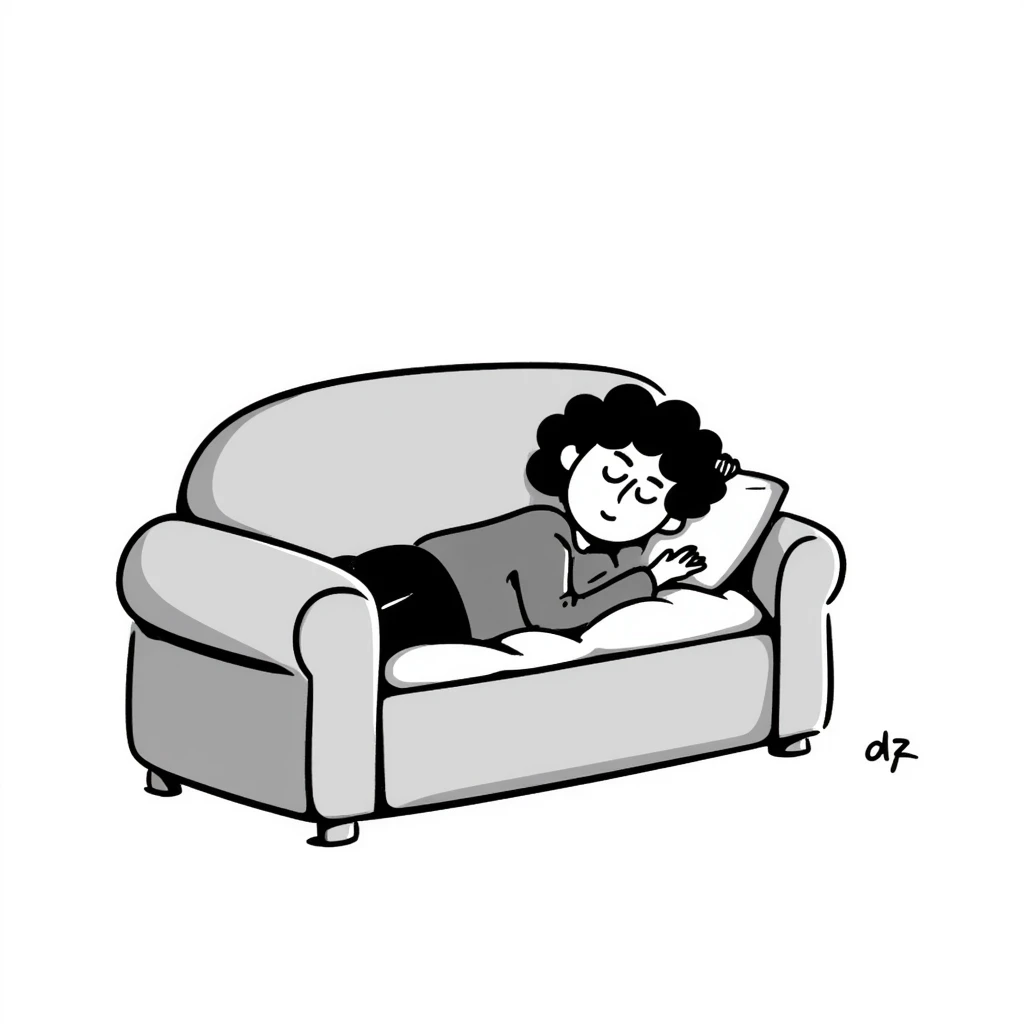 sketch of a person lying on a couch, lethargic emoji
