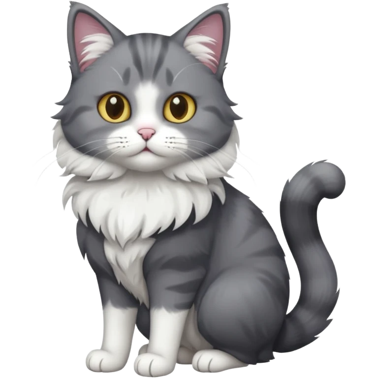 full body dark grey and white cat with white front legs emoji