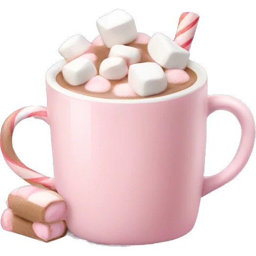 Light Pink mug of hot chocolate with marshmallows  emoji