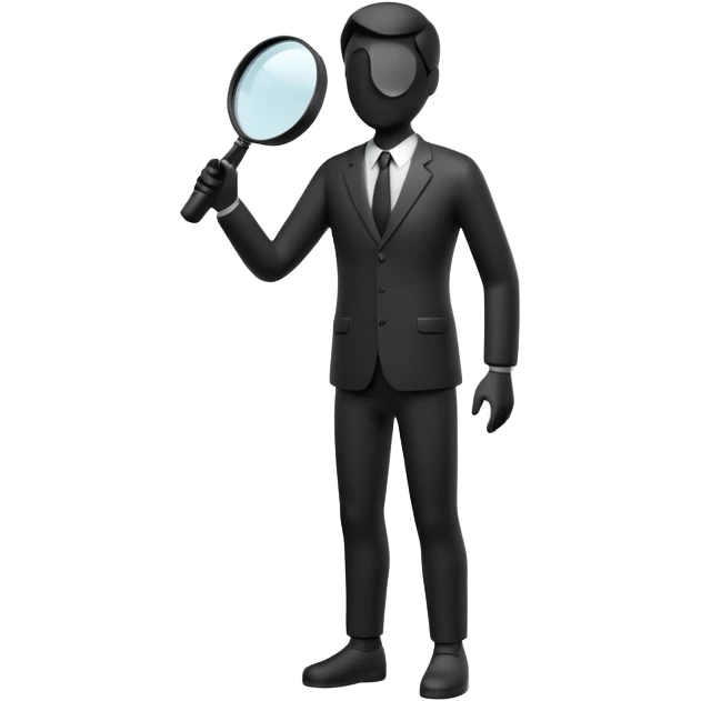 3D icon of a minimal human silhouette holding a magnifying glass, exploration concept, simple geometric form, modern UI style, single object, soft lighting, isolated, no background emoji