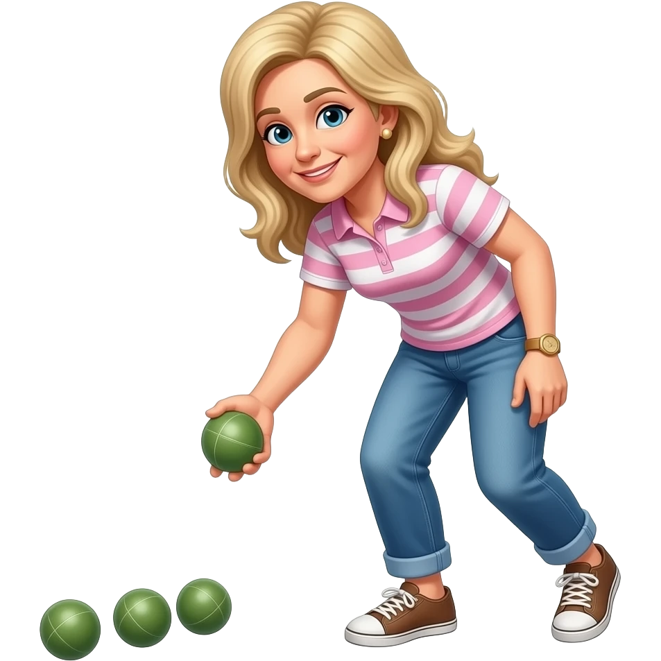 Older Woman dressed casually with long blond hair playing petanque emoji