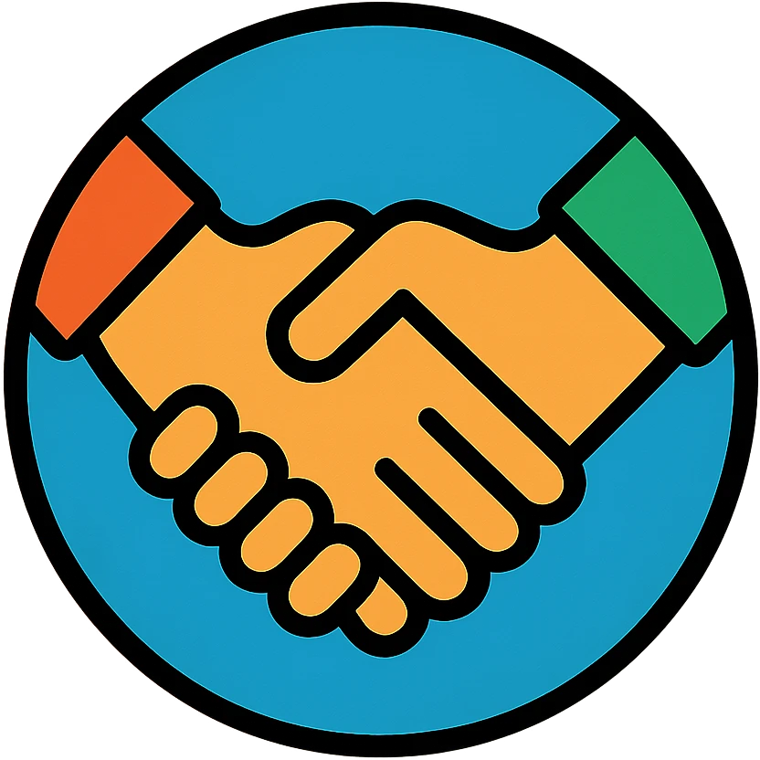 NGO badge, handshake inside a circle, representing partnership emoji