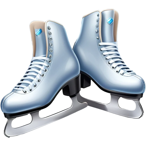 An icon featuring a pair of elegant figure skates standing on the smooth ice of a rink, with sparkling ice beneath them. The background shows a grand ice arena with bright lights and empty stands, highlighting the beauty and grace of figure skating. Transparent background. emoji