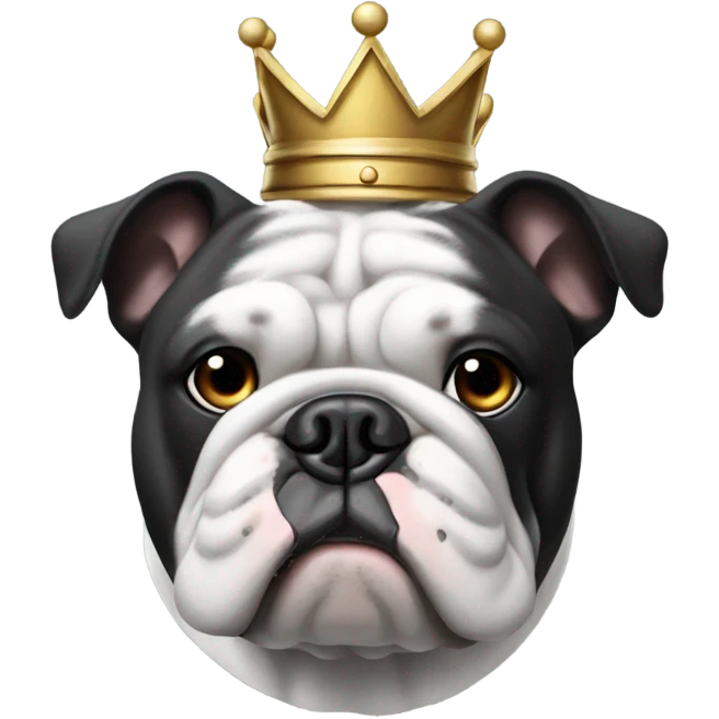 Black and white bulldog wearing a crown emoji