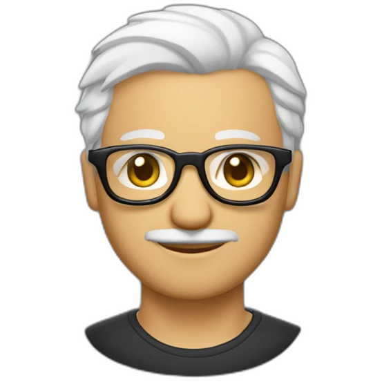 Viel homme mi-chauve cheveux courts blancs, avec lunettes rondes, sans moustache emoji