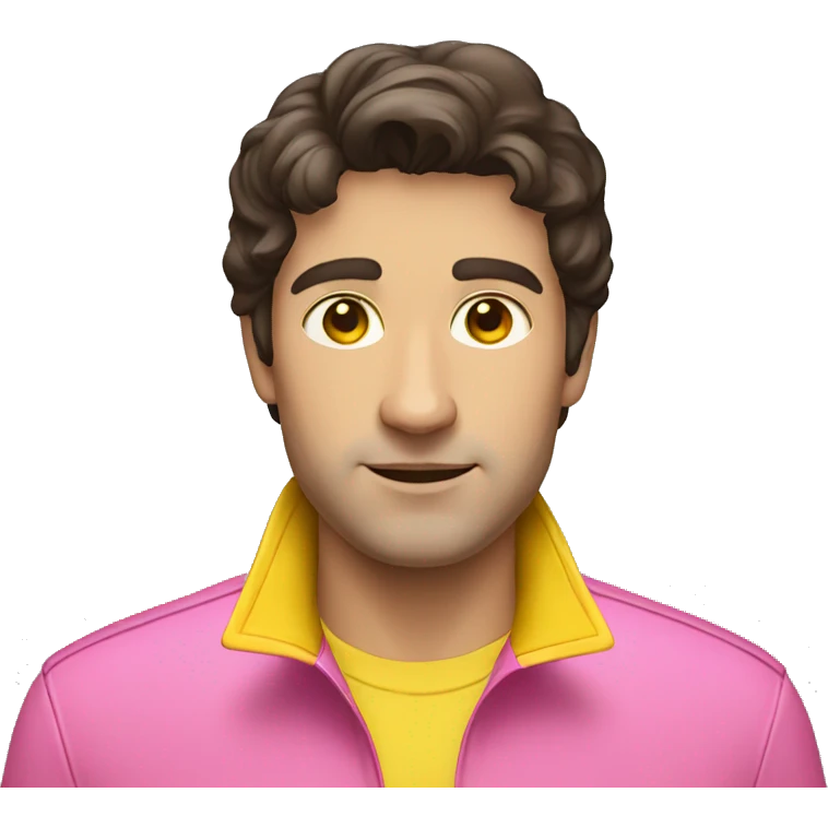 dark brown haired adult man wearing pink polo and yellow raincoat emoji