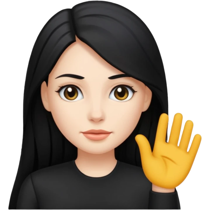 femme blanche, cheveux long, lisse et noir. Vêtement noir emoji