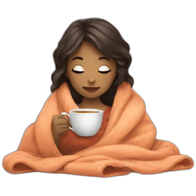 Girl drinking tea with blanket on emoji