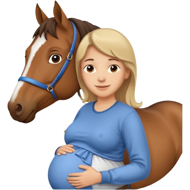pregnant man in casual wear near horse emoji