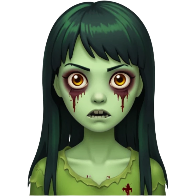 garota zumbi verde com os cabelos pretos longos e com franja curta emoji