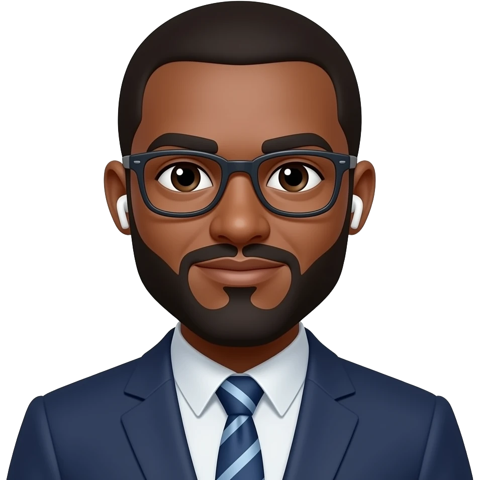 brown skin Tech support boss with goate beard with glasses ear buds emoji