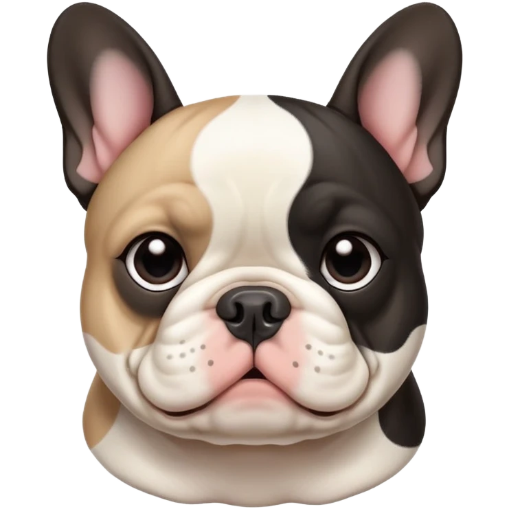 A chubby French Bulldog in black with a big white Spot on his neck in Front  emoji