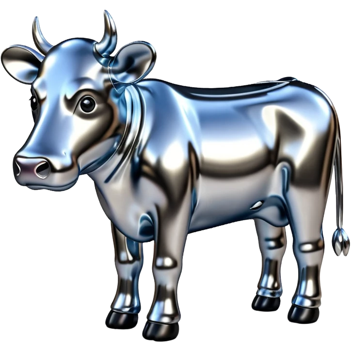   jeff koons style metallic SPAM cow sculpture  emoji