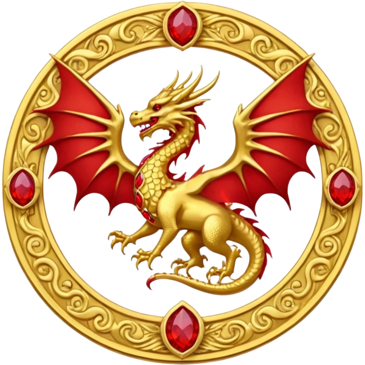 Golden Dragon with wings crest/brosch in a circle with red gems emoji