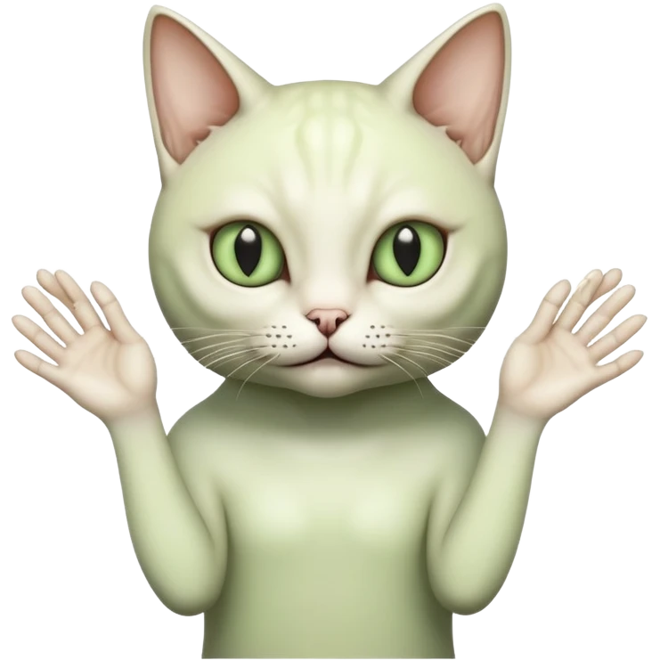 Cat with human hands and like an alien strange emoji