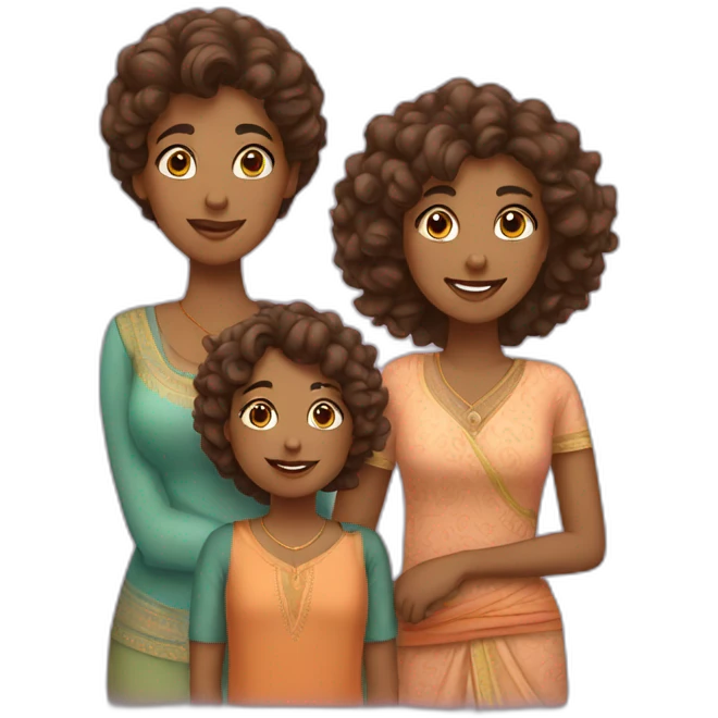 indian family with one mom and one daughter curly hair emoji