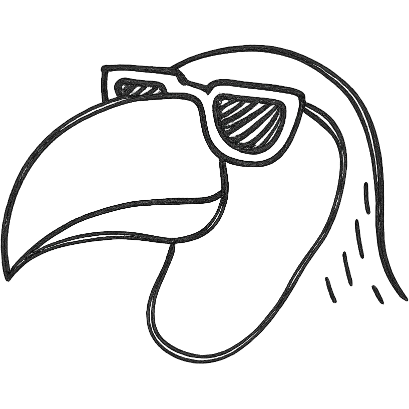 toucan head with sunglasses, white outline emoji
