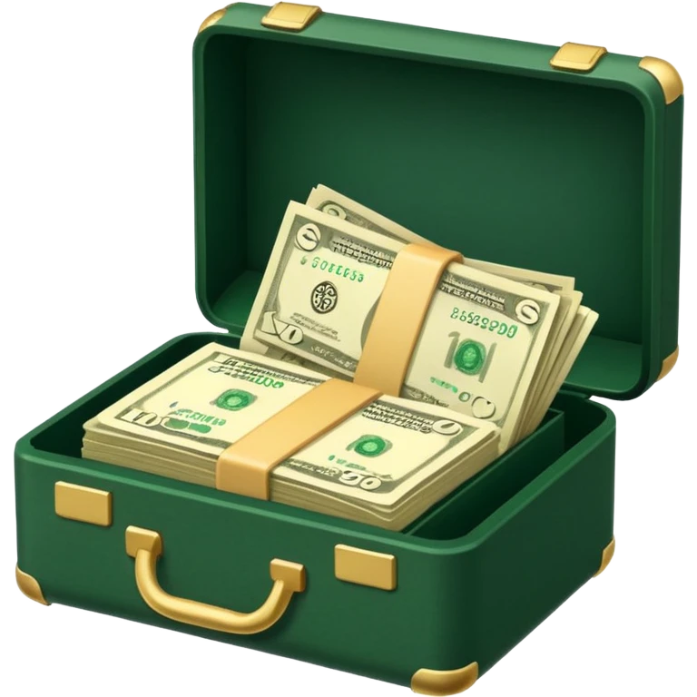 light beige banknotes in an open dark green case emoji