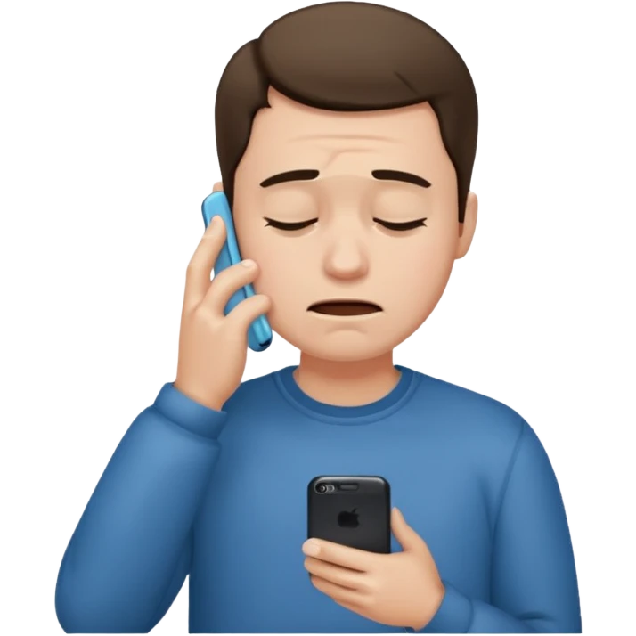 Man crying while texting emoji