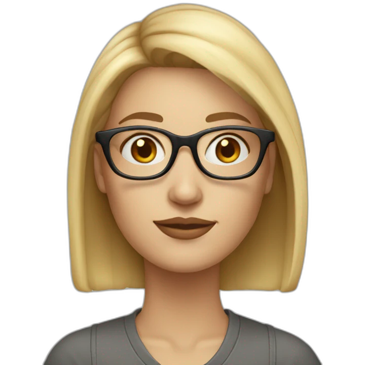 30 year old white woman with staright mid lenght blond hair and rounded glasses emoji