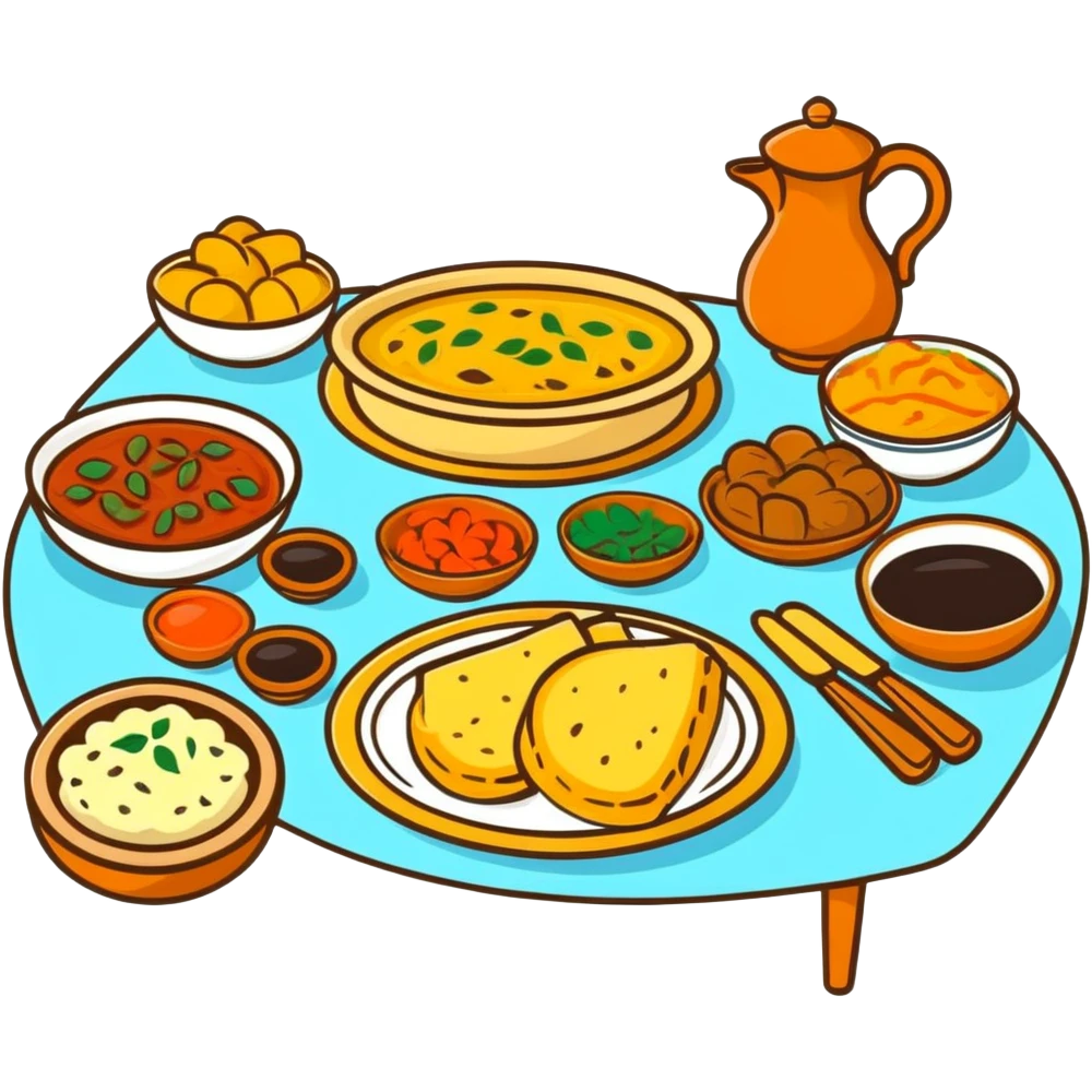 Steaming hot beshbarmak on a traditional dastarkhan, Kazakh feast table emoji