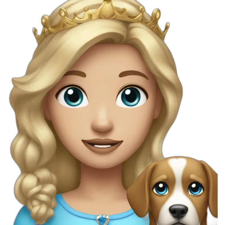 girl dark blonde hair blue eyes crown and a dog emoji