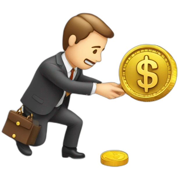 money trap concept, financial risk metaphor. businessman trying to reach a money trap with a one dollar coin emoji