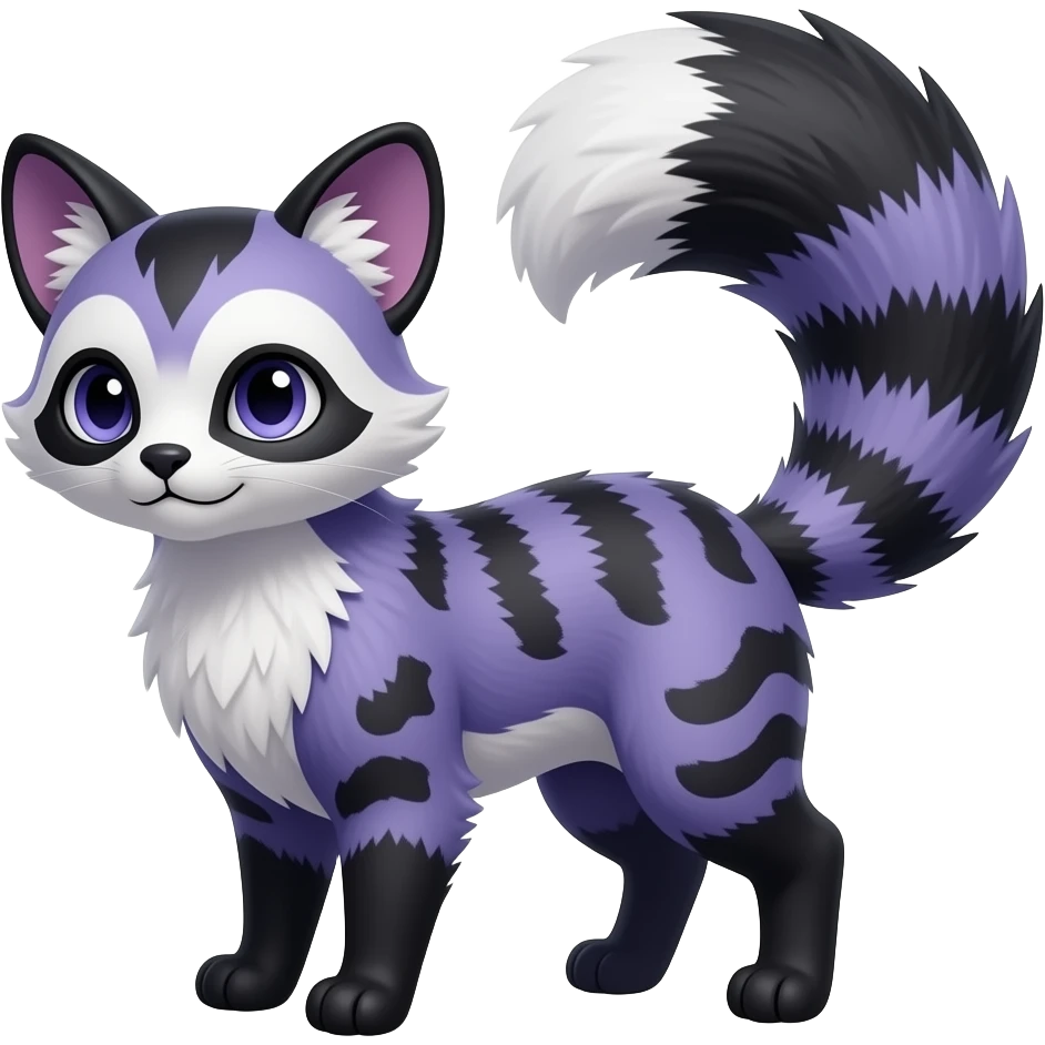 randomly marked smooth silky Asian fine furry neat beautiful realistic indigo and violet-purple and black and white Civet-Genet-Vernid-Fakémon-hybrid emoji