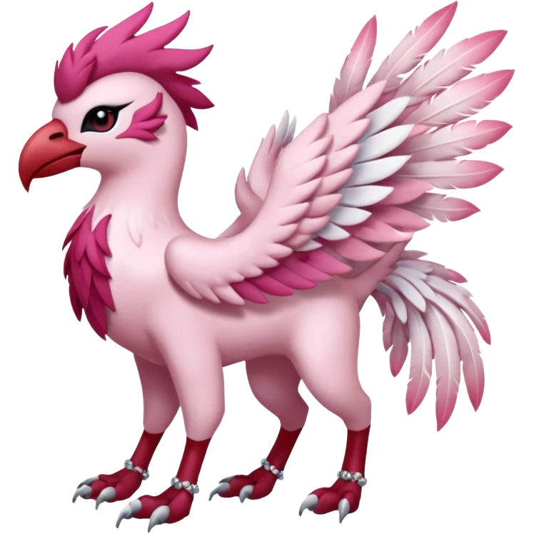 Floral feathery pastel pink-feathered, and ruby-jewelry-adorned Absol-Amaura-fusion-Fakemon-animal-creature  emoji