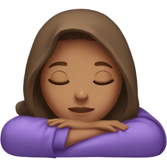 girl sleeping in a purple hoodie with brown hair emoji
