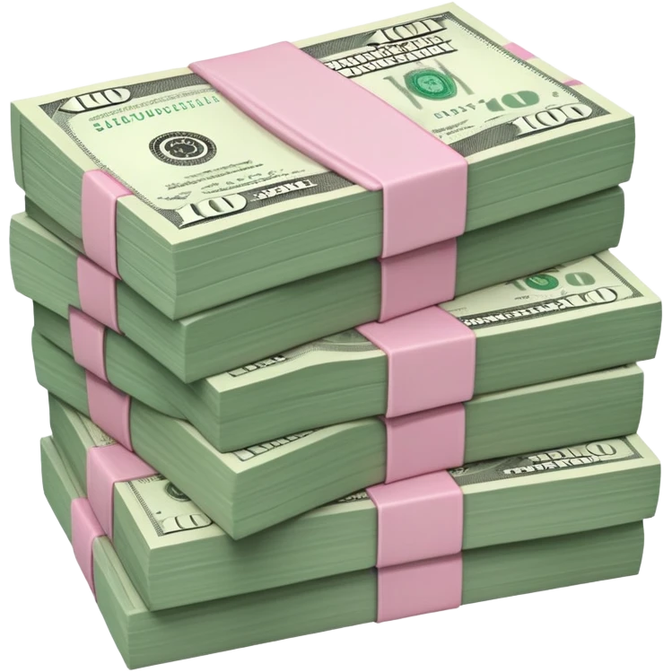 money stacked, muted green 100 dollar bills,pink accent soft luxury rich  emoji