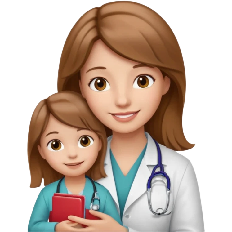 Девушка врач со светло каштановыми волосами с маленькой девочкой на руках  emoji
