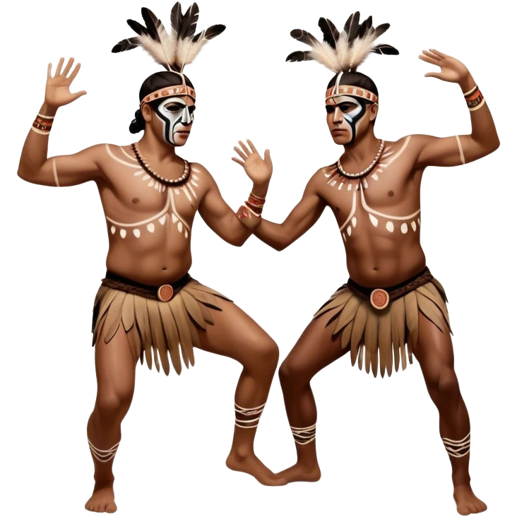 Cinematic Realistic scene of two indigenous male aboriginals performing an Aboriginal Corroboree, adorned in traditional body paint, captured in fluid motion with earthy tones and vibrant, cultural lighting emoji