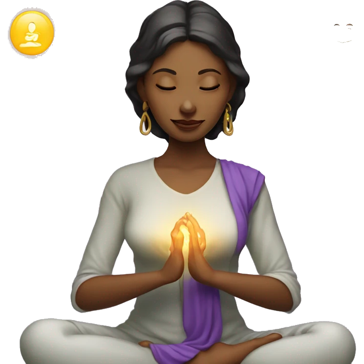 Light lady with 7 chakra symbols meditating mudra emoji