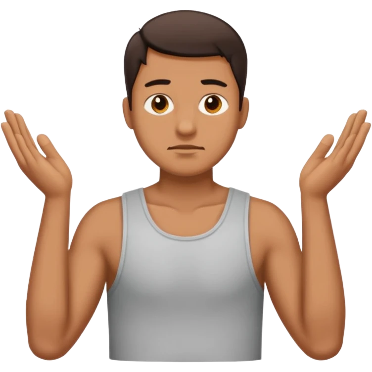 A man is struggling his shoulders with 6 above his left hand and 7 above his right hand emoji