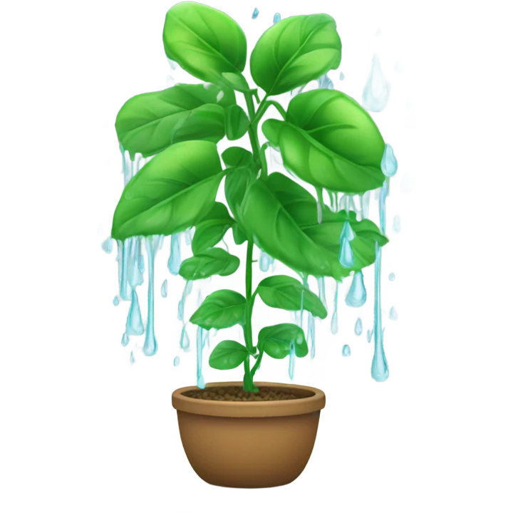 water a plant,  emoji focus on the plant, watering as a background. without human  emoji