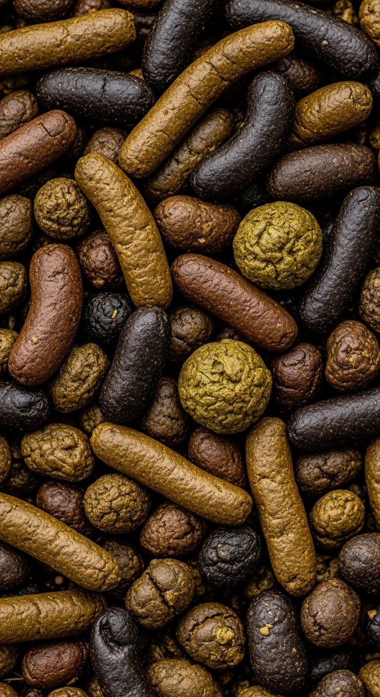 FECI DI ANIMALE VISTE DALL'ALTO DI FORMA, DIMENSIONE E COLORI DIFFERENTI, IPERREALISTICA 4K emoji