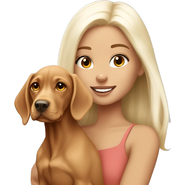 Pretty tan girl with long white blonde hair with vizsla puppy emoji