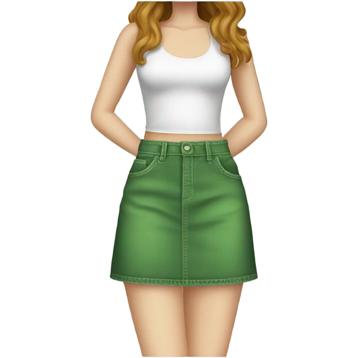 Realistic A-line high waisted green denim skirt, isolated emoji