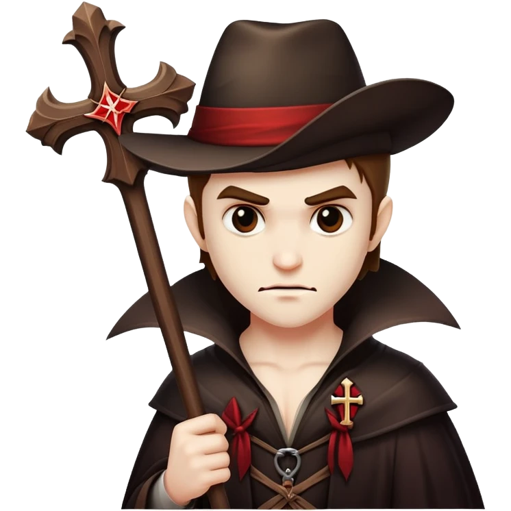 Vampire hunter with wooden stake and cross, ready to fight emoji